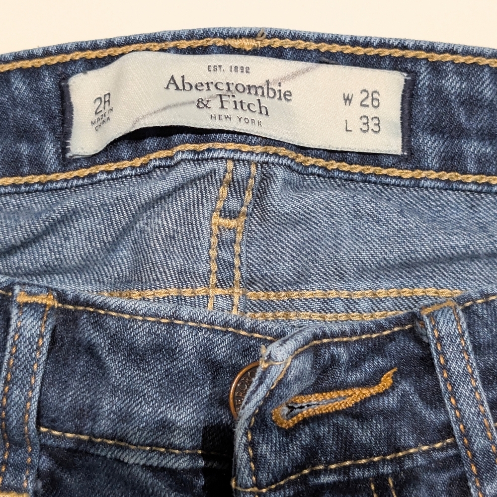 Abercrombie & Fitch Women's Distressed Slim Straight Dark Blue Jeans - Picture 3 of 4